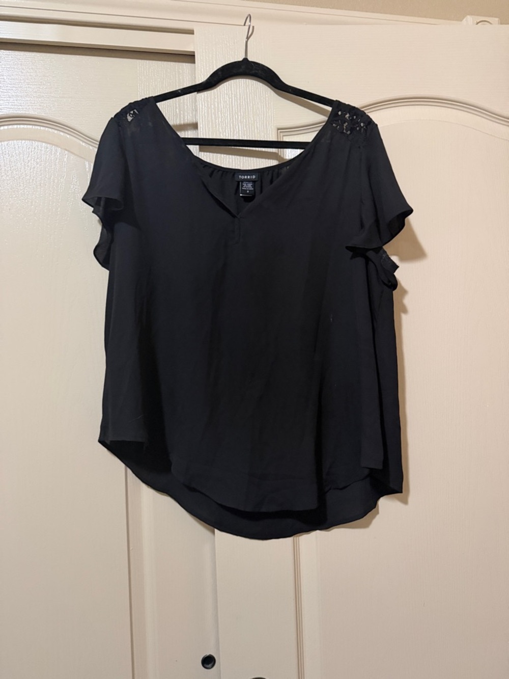torrid Black Flutter Sleeve Blouse with Beaded Shoulders size 0